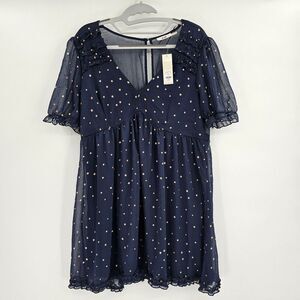 NEW Francescas Collections Mi Ami Jamie Foil Star Dress Navy Blue‎ Size XL Flowy